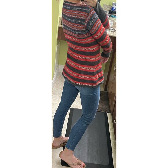 Free People Wool Alpaca Blend Striped Crew Neck Geometric shirt red and black XS - Picture 4 of 8